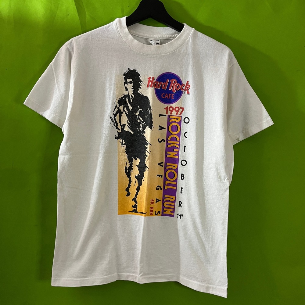 Vintage 1997 Hard Rock Cafe Las Vegas Rock N Roll Run 5K T-Shirt White Medium